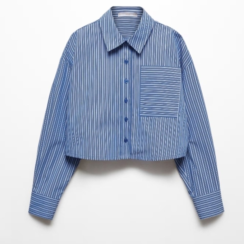 Blue Striped cropped button down shirt